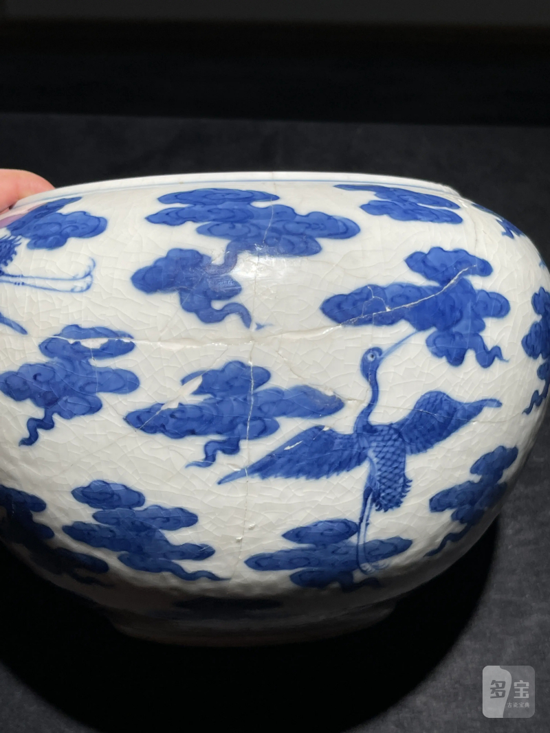 清道光 浆胎青花云鹤纹钵 - 图11